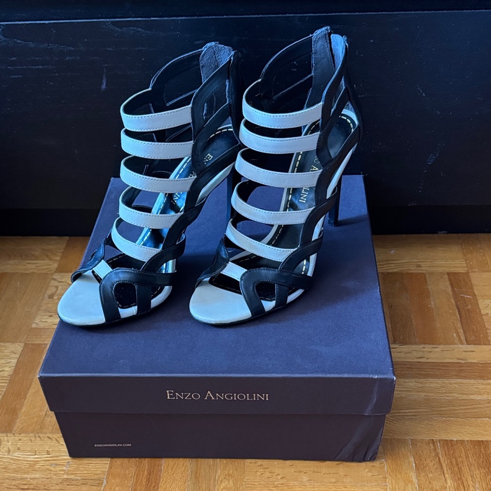 Enzo Angiolini Black and White Multi-Strap Heels